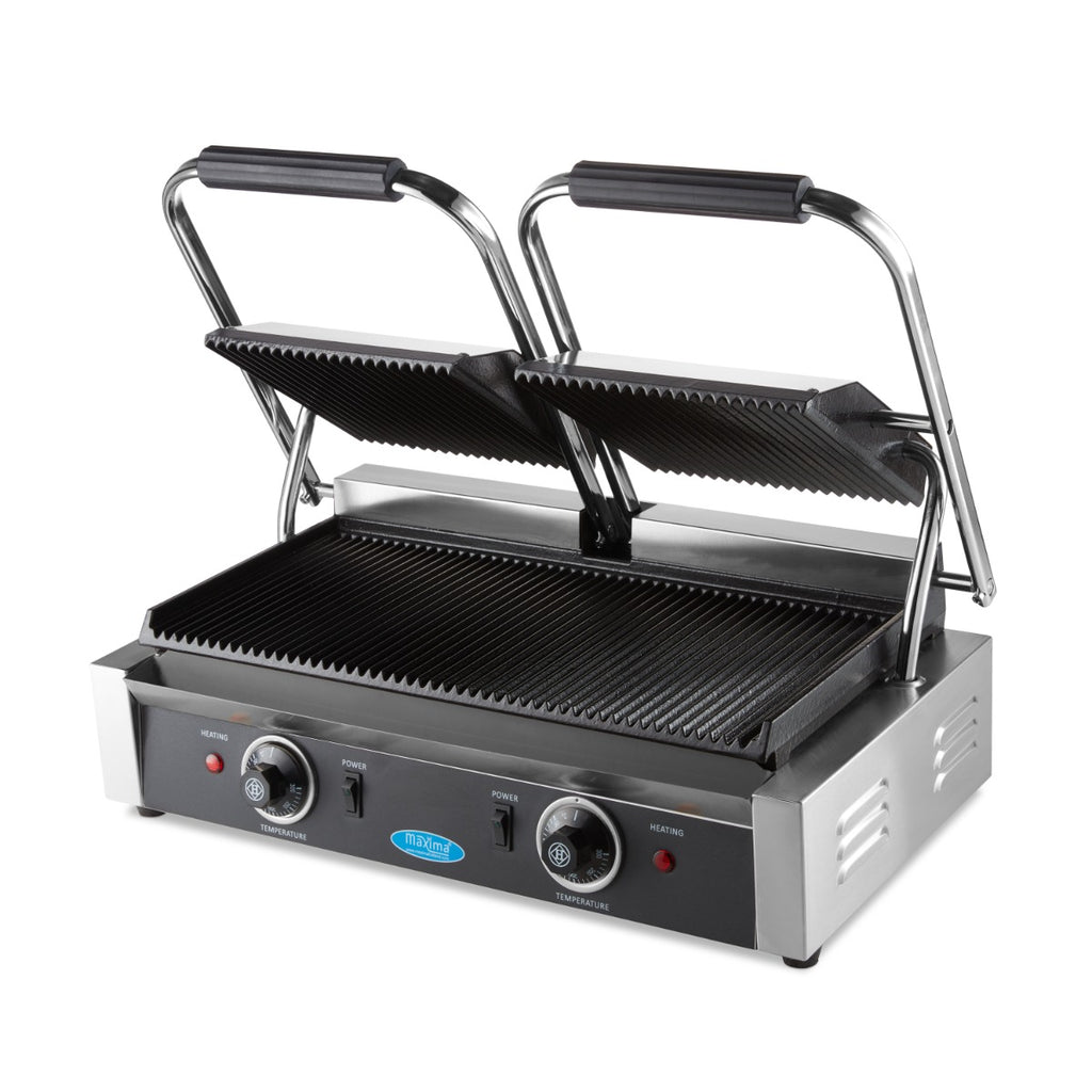 Kontaktgrill - Professionell - geriffelt - Doppelgrillplatte - 2 x 22cm