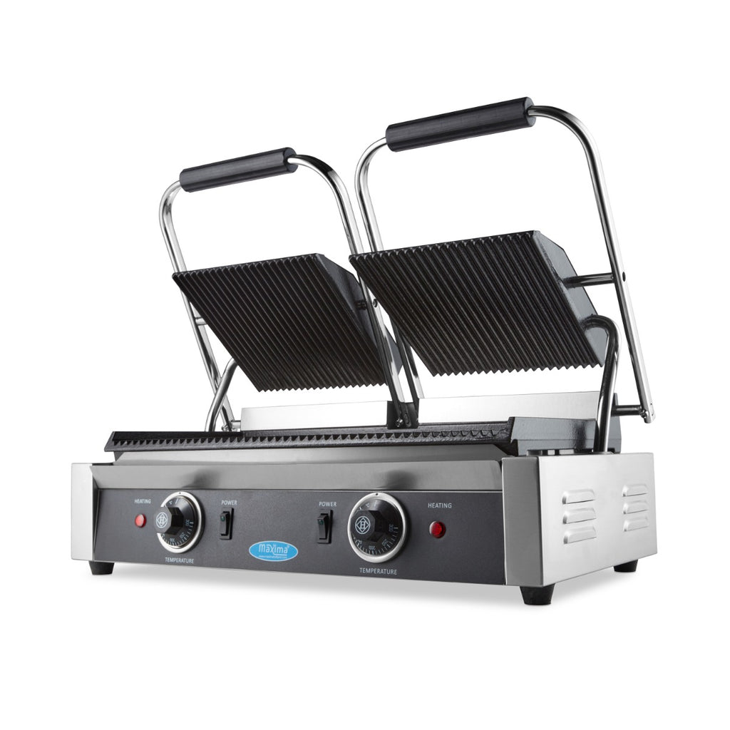 Kontaktgrill - Professionell - geriffelt - Doppelgrillplatte - 2 x 22cm