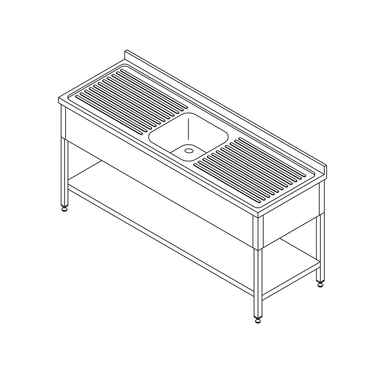 Mesa para Lavavajillas - Profesional - 140 x 70cm - con Fregadero y Salpicadero - incl Estante de Almacenamiento