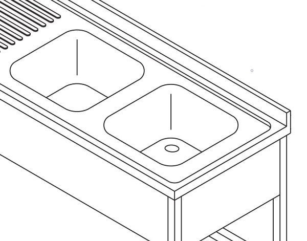 Mesa para Lavavajillas - Profesional - 120 x 60cm - con Fregadero y Salpicadero - incl Estante de Almacenamiento