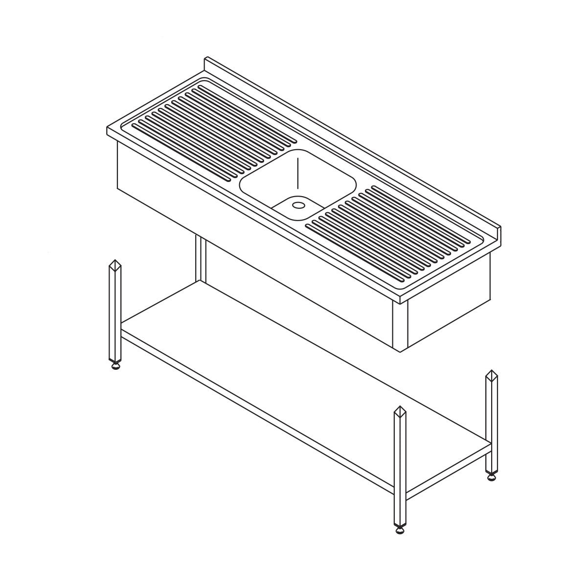 Mesa para Lavavajillas - Profesional - 120 x 60cm - con Fregadero y Salpicadero - incl Estante de Almacenamiento