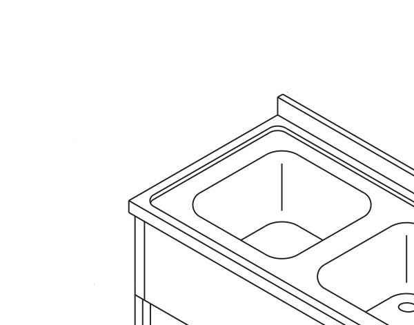 Mesa para Lavavajillas - Profesional - 200 x 70cm - Izquierda - con 2 Fregaderos y Salpicadero - incl Estante de Almacenamiento