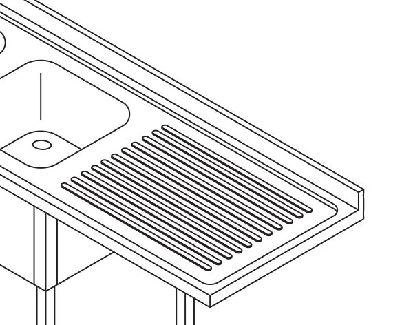 Mesa para Lavavajillas - Profesional - 200 x 70cm - Izquierda - con 2 Fregaderos y Salpicadero - incl Estante de Almacenamiento