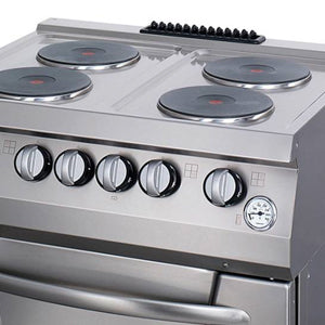 Heavy Duty Estufa de Cocina - Profesional - 4 Quemadores - Unidad Doble - 70cm de Profundidad - con Horno - Eléctrico