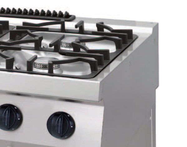 Heavy Duty Estufa de Cocina - Profesional - 4 Quemadores - Unidad Doble - 70cm de Profundidad - 33 kW - Gas con horno eléctrico