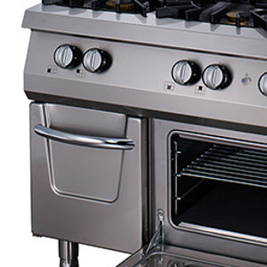 Premium Gasherd - Professionell - 6 Brenner - Dreifachgerät - 90cm Tiefe - Gas mit Elektrobackofen