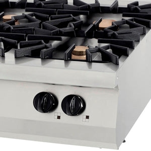 Piano cottura a gas Premium - Professionale - 4 bruciatori - Unità doppia - 90cm di profondità - Gas