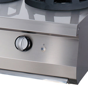 Fornello wok Premium - Professionale - 2 x 28,5 cm di diametro degli anelli di cottura - Unità doppia - 90cm di profondità - Gas