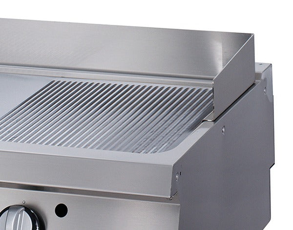 Premium Plancha - Profesional - Cromo Medio Ranurado - Unidad Doble - 90cm de Profundidad - Gas
