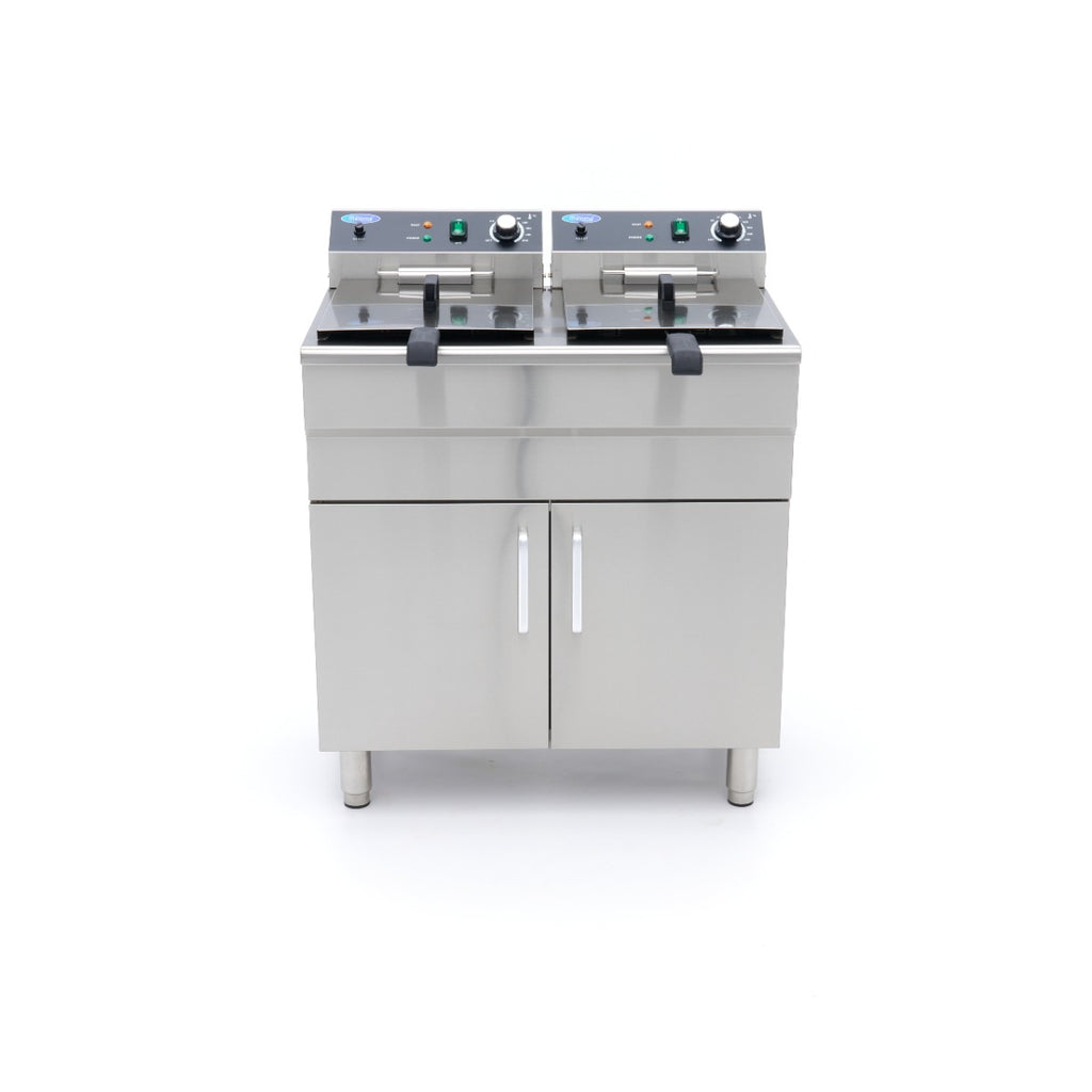 Freidora - Profesional - 2 x 16L - 2 Cestas - con Grifo de Vaciado y Soporte - 230V