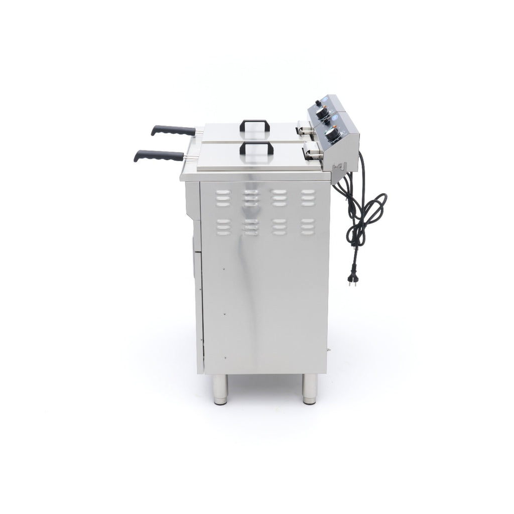 Freidora - Profesional - 2 x 16L - 2 Cestas - con Grifo de Vaciado y Soporte - 230V