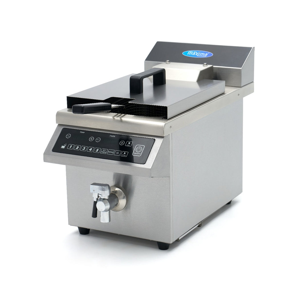 Induktionsfritteuse - Professionell - 8L - 1 Korb - Hebesystem - mit Ablasshahn
