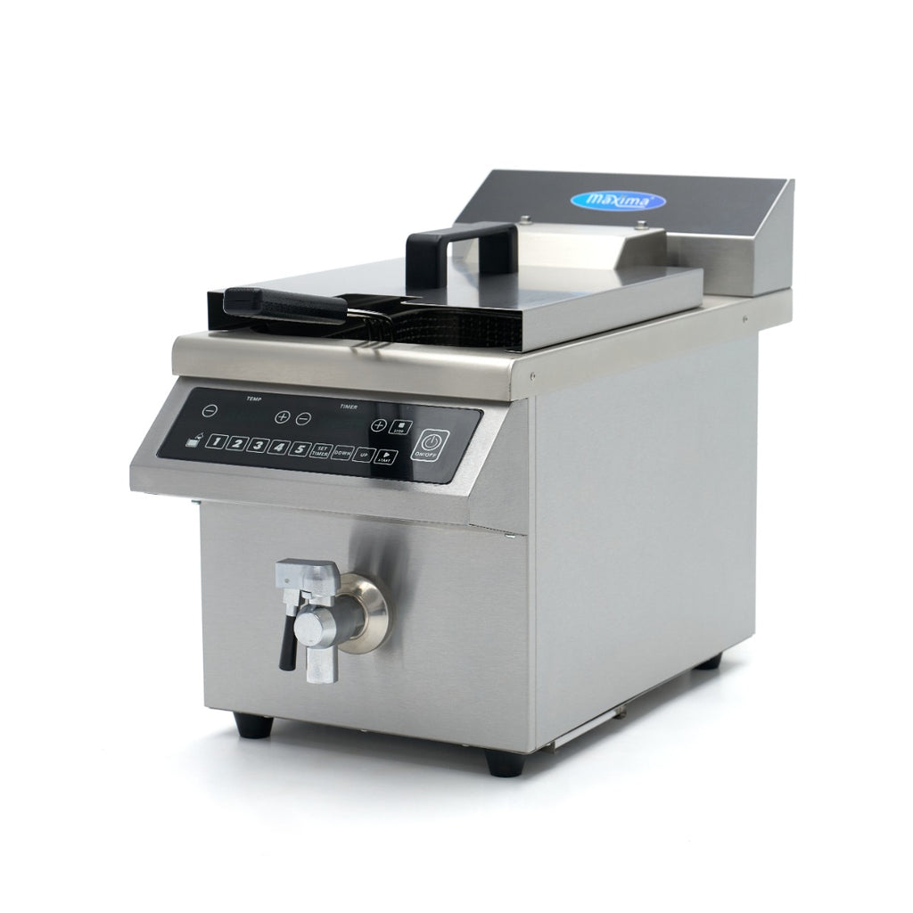 Induktionsfritteuse - Professionell - 8L - 1 Korb - Hebesystem - mit Ablasshahn