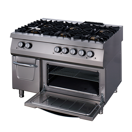 Premium Gasherd - Professionell - 6 Brenner - Dreifachgerät - 90cm Tiefe - Gas mit Elektrobackofen