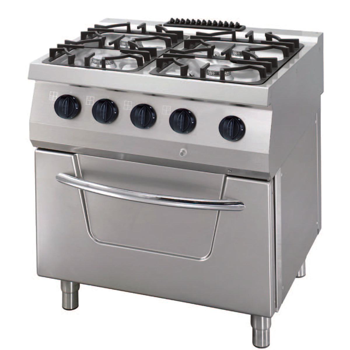 Heavy Duty Estufa de Cocina - Profesional - 4 Quemadores - Unidad Doble - 70cm de Profundidad - 30 kW - Gas con horno eléctrico