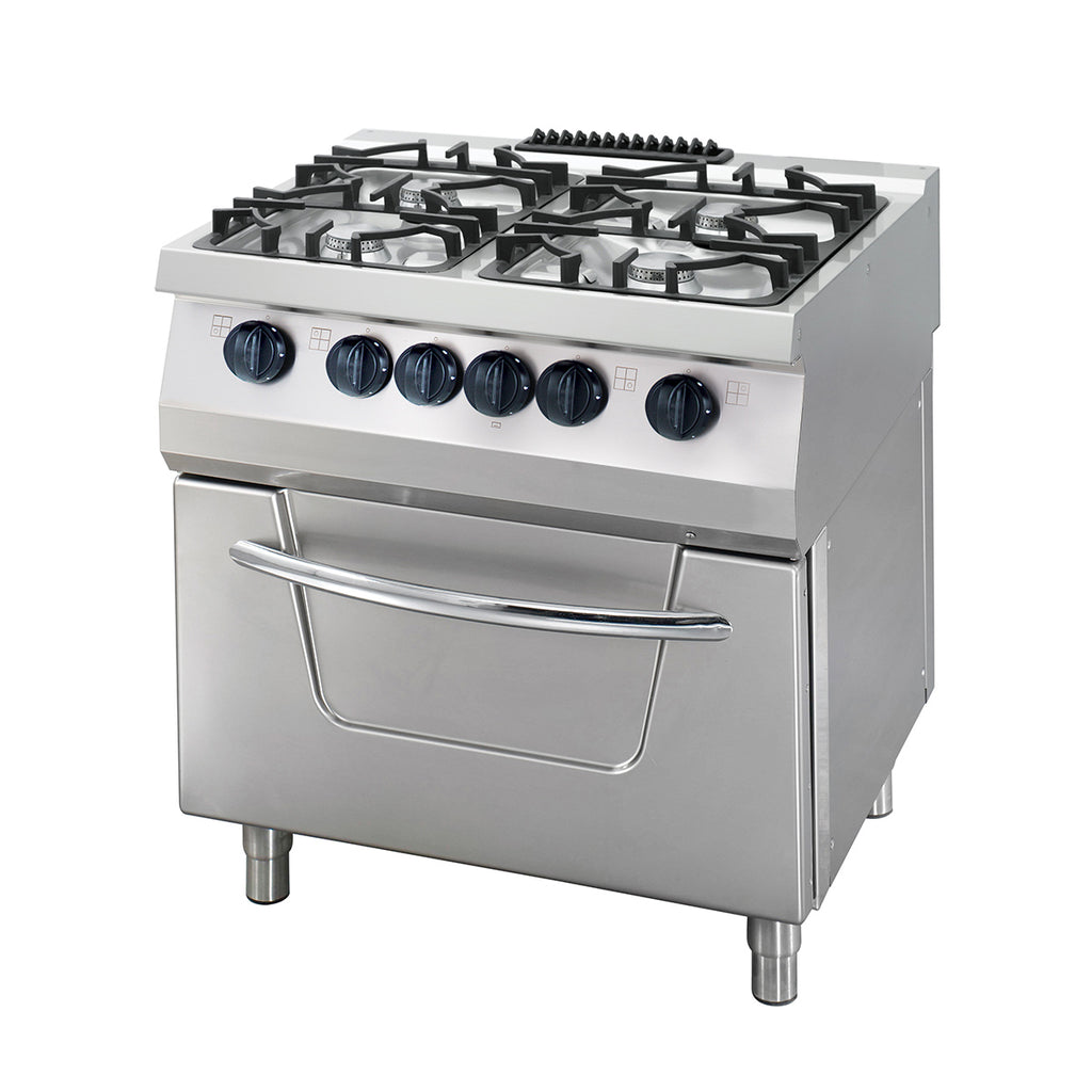 Heavy-Duty-Gasherd - Professionell - 4 Brenner - Doppeleinheit - 70cm tief - 36kW - Gas mit Elektrobackofen