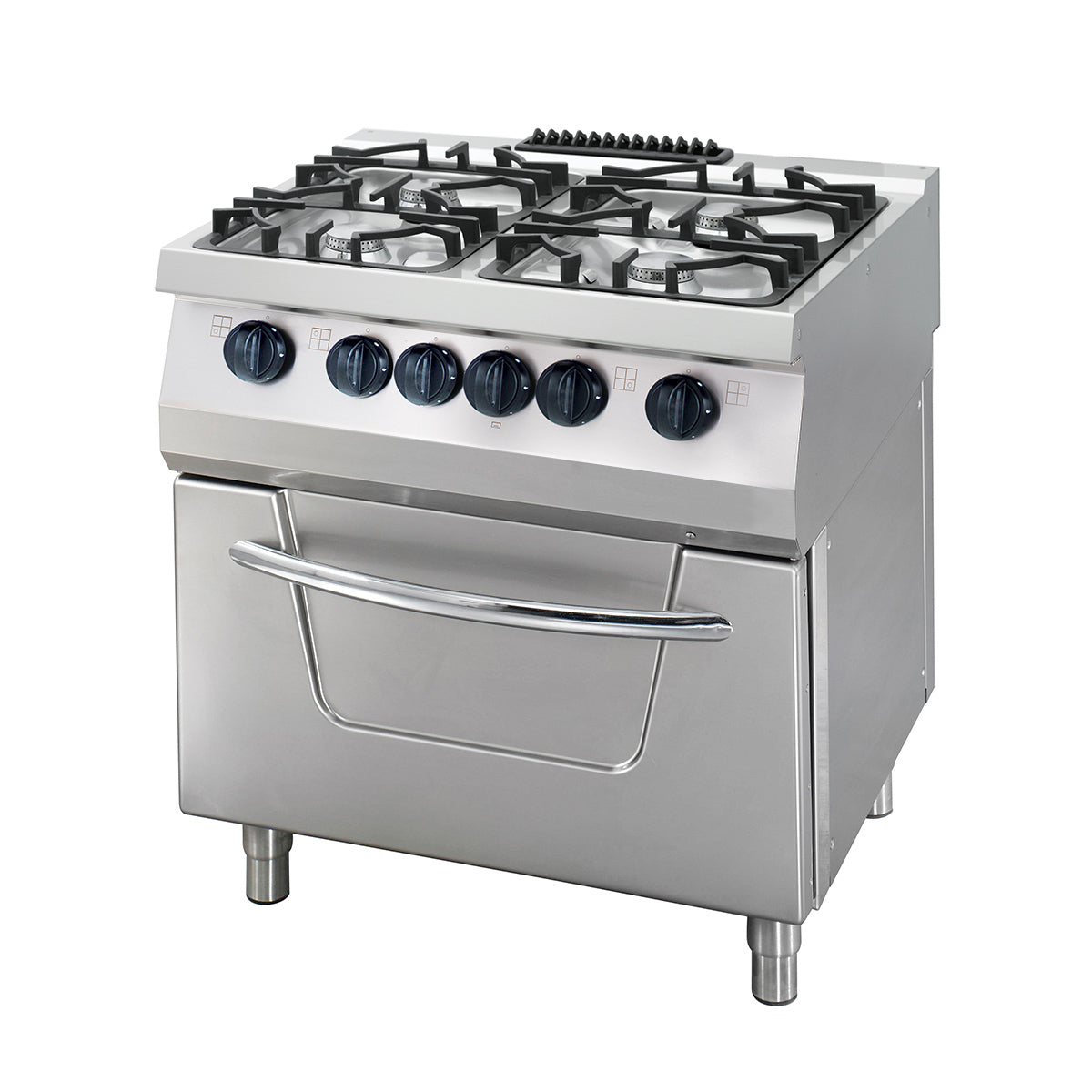 Heavy-Duty-Gasherd - Professionell - 4 Brenner - Doppeleinheit - 70cm tief - 36kW - Gas mit Elektrobackofen