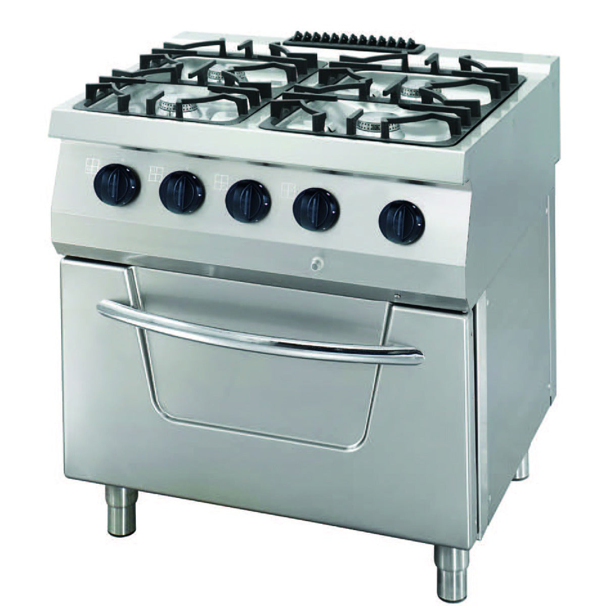 Heavy Duty Cucina a gas - Professionale - 4 fuochi - Unità doppia - Profondità 70cm - 34 kW - Gas con forno incluso