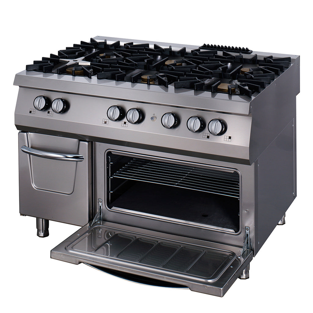 Premium Gasherd - Professionell - 6 Brenner - Dreifachgerät - 90cm Tiefe - mit Backofen - Gas