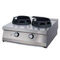 Fornello wok Premium - Professionale - 2 x 28,5 cm di diametro degli anelli di cottura - Unità doppia - 90cm di profondità - Gas