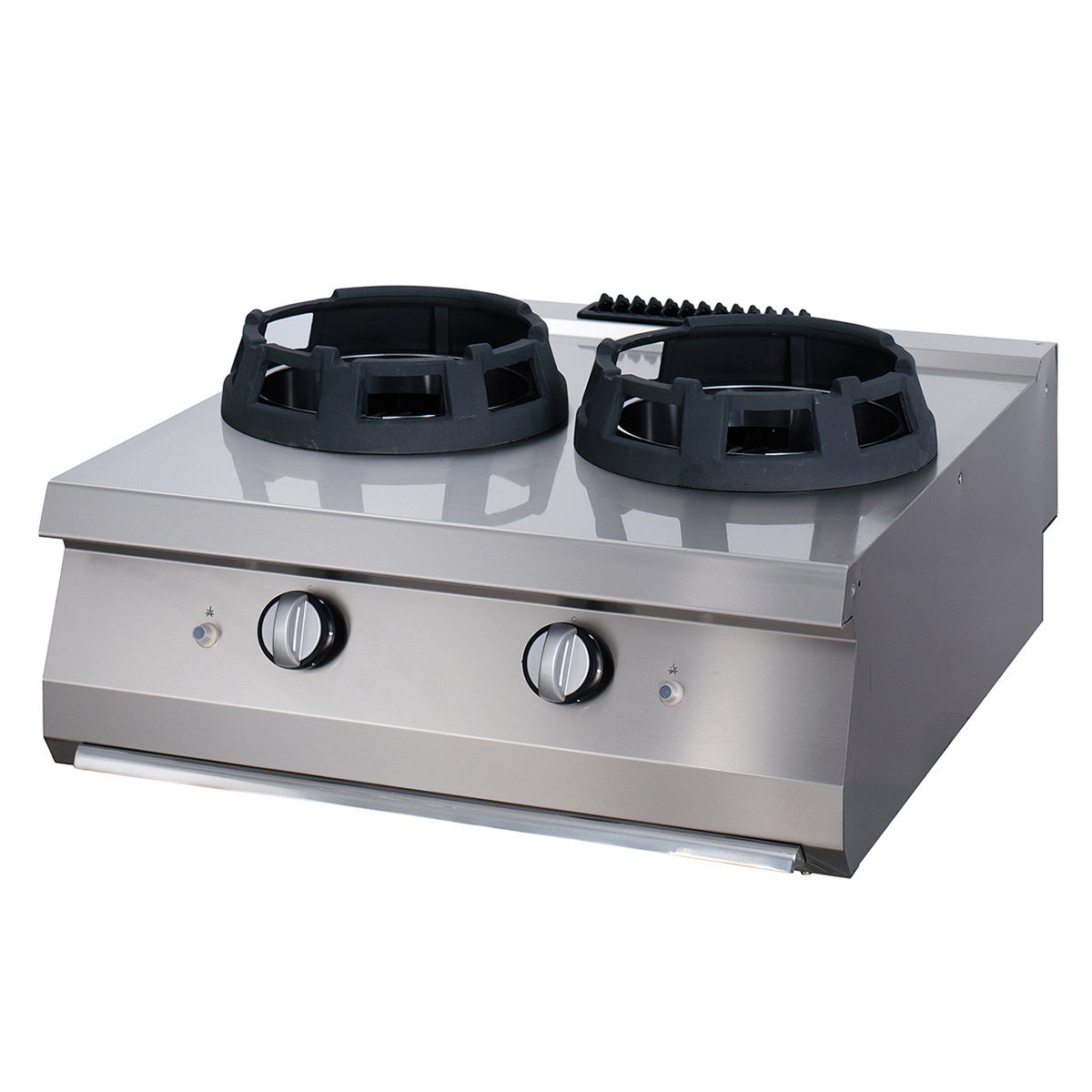 Fornello wok Premium - Professionale - 2 x 28,5 cm di diametro degli anelli di cottura - Unità doppia - 90cm di profondità - Gas