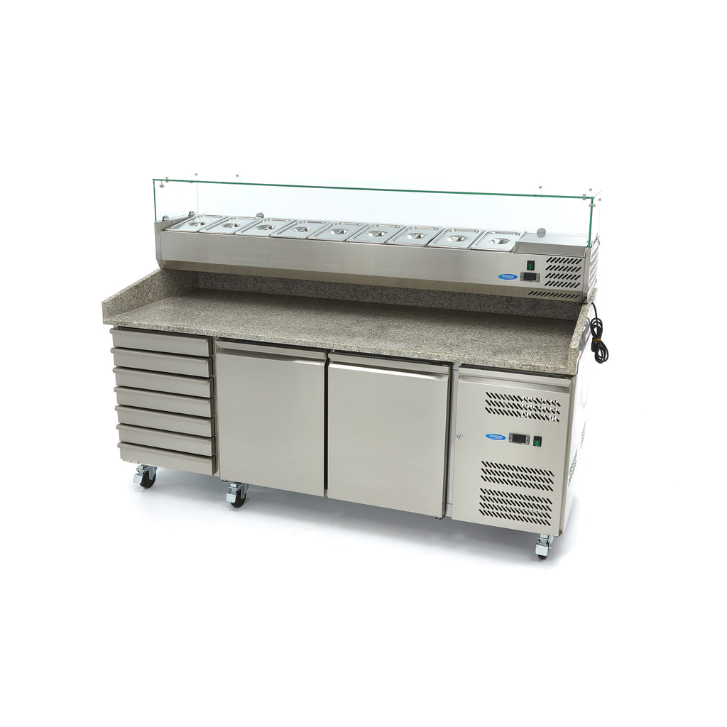 Mesas Refrigerado para Pizzas Preparacion - Profesional - 202cm - 2 Puertas - 7 Cajones