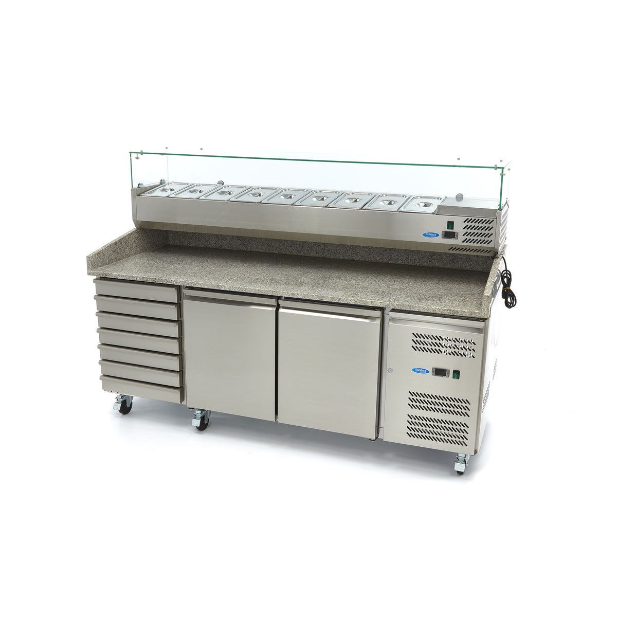 Mesas Refrigerado para Pizzas Preparacion - Profesional - 202cm - 2 Puertas - 7 Cajones