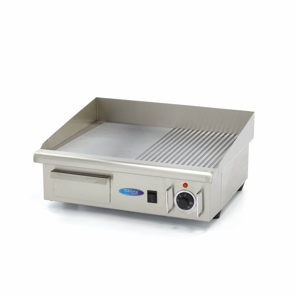 Grillplatte - Professionell - Halb geriffelt - 55cm - Mit Auffangschale