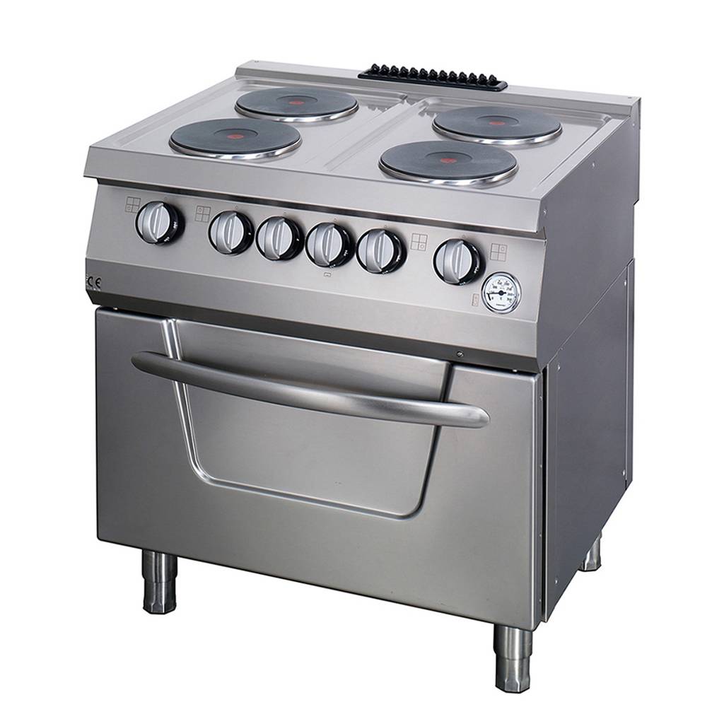 Heavy Duty Estufa de Cocina - Profesional - 4 Quemadores - Unidad Doble - 70cm de Profundidad - con Horno - Eléctrico