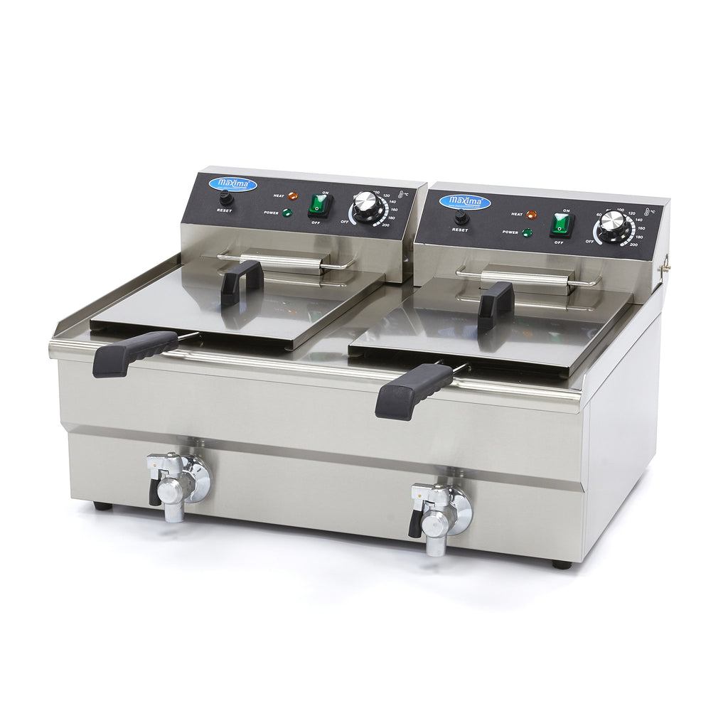 Freidora - Profesional - 2 x 16L - 2 Cestas - con Grifo de Vaciado