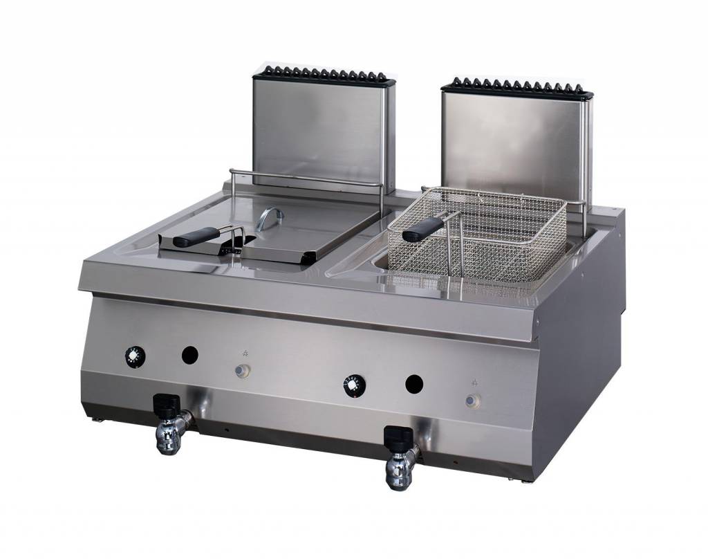Heavy Duty Fritadeira - Profissional - 2 x 12L - Unidade Dupla - 70cm de Profundidade - com Torneira de Escoamento - Gás