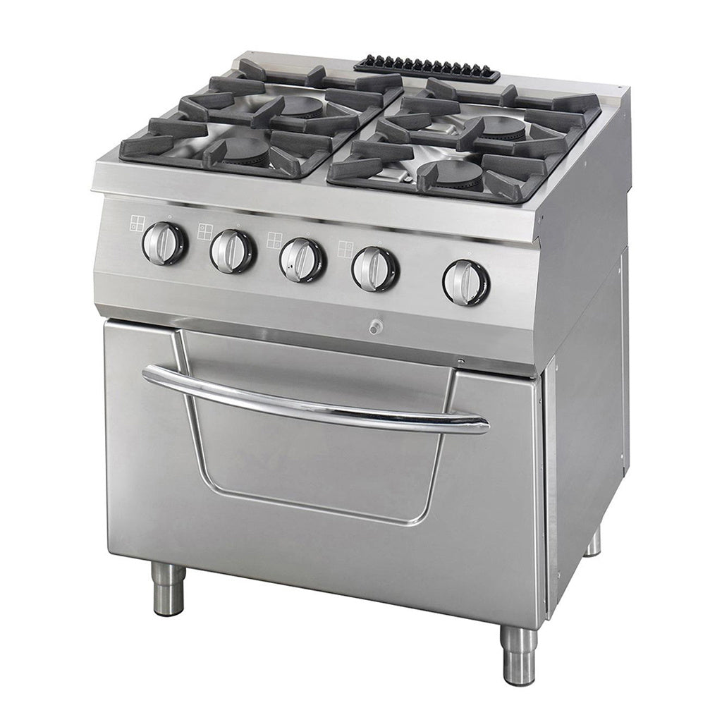 Heavy Duty Gasherd - Professionell - 4 Brenner - Doppeleinheit - 70cm tief - 37 kW - Gas mit integriertem Backofen