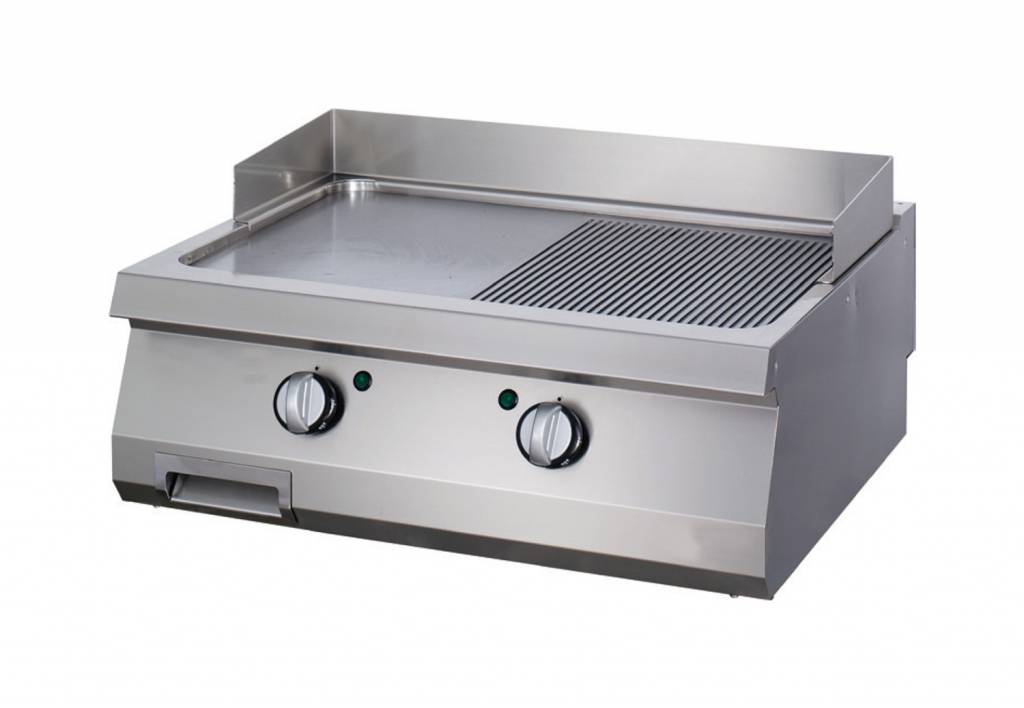Heavy Duty Plancha - Profesional - Cromo Medio Ranurado - Unidad Doble - 70cm de Profundidad - Gas