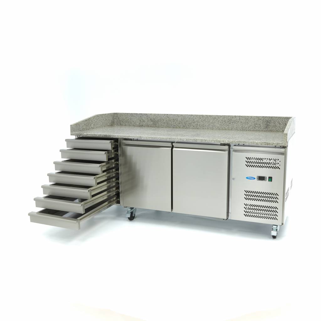 Mesas Refrigerado para Pizzas Preparacion - Profesional - 202cm - 2 Puertas - 7 Cajones