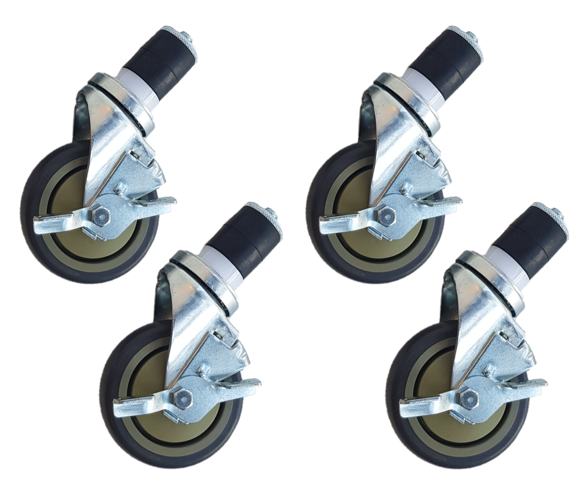 Conjunto de 4 rodas para mesa de trabalho - Profissional - com travão - 5 polegadas / 12,7 cm