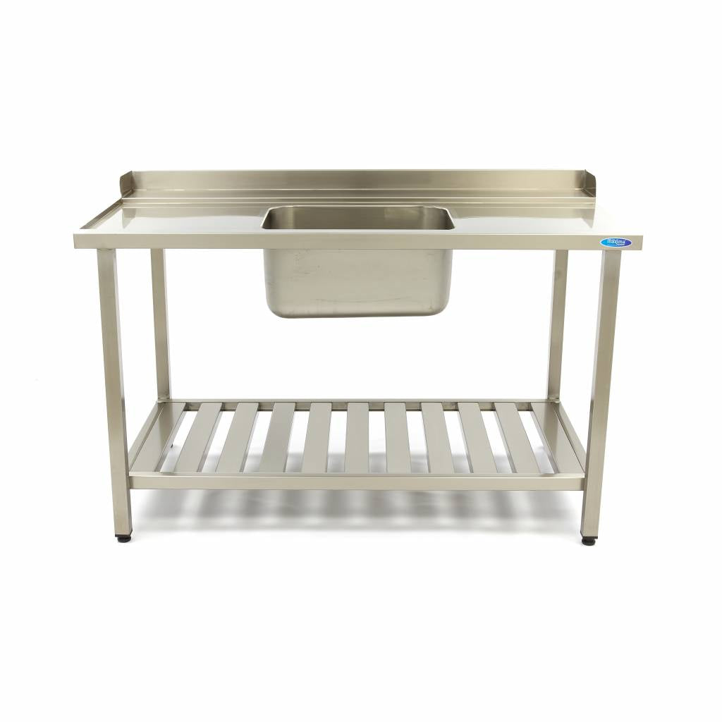 Mesa para Lavavajillas - Profesional - 120 x 75cm - Izquierda - con Fregadero y Salpicadero - incl Estante de Almacenamiento