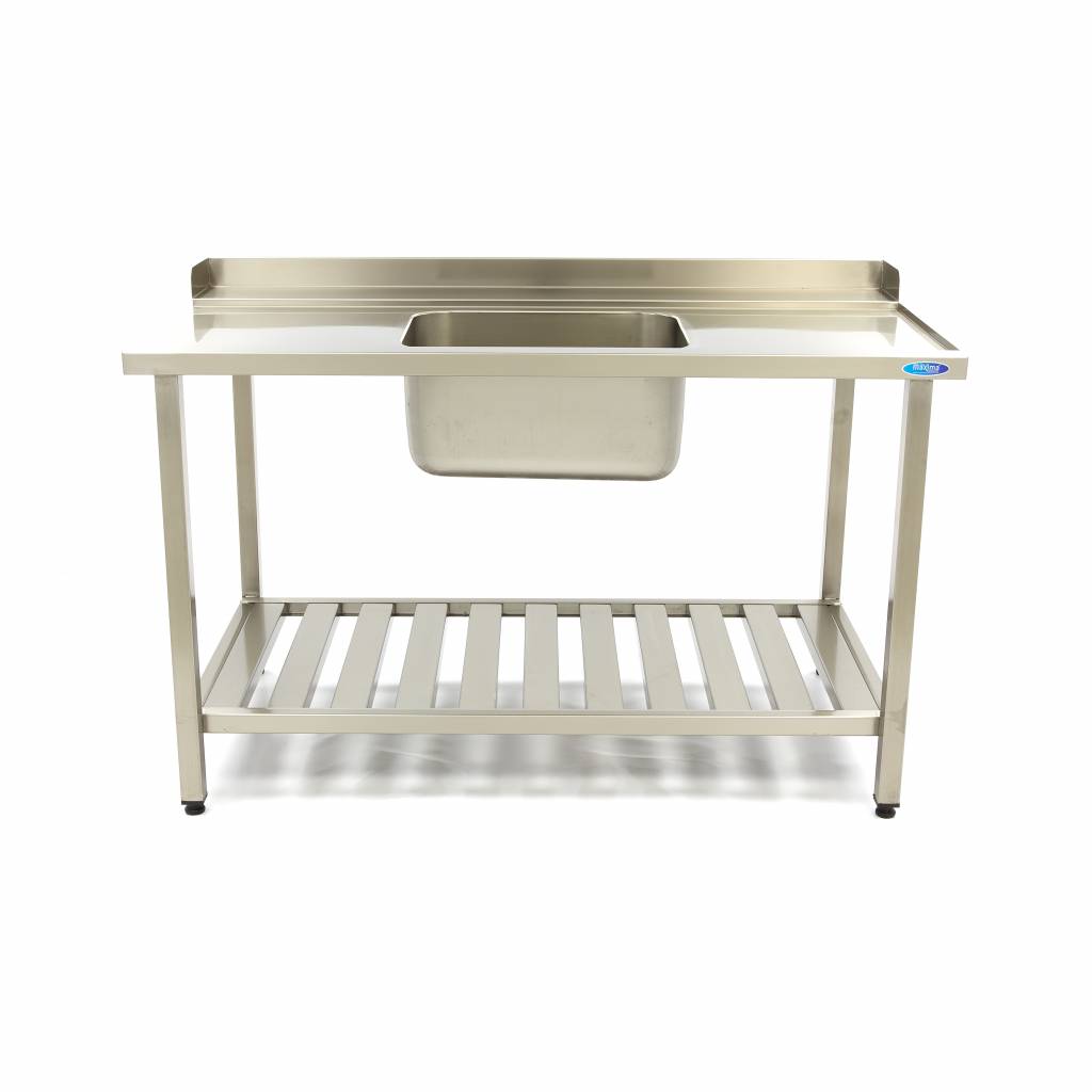 Mesa para Lavavajillas - Profesional - 120 x 75cm - Derecha - con Fregadero y Salpicadero - incl Estante de Almacenamiento