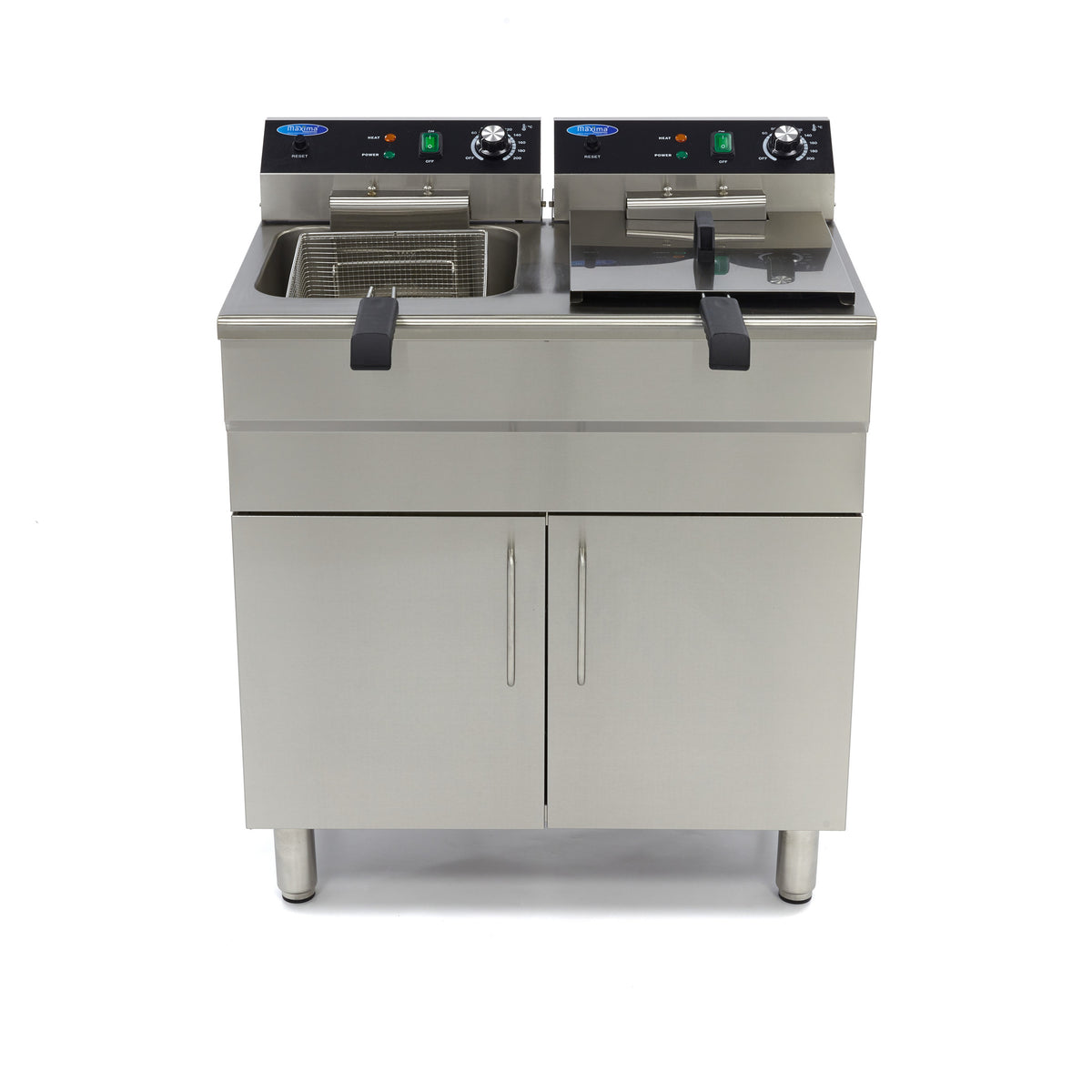 Freidora - Profesional - 2 x 16L - 2 Cestas - con Grifo de Vaciado y Soporte - 400V