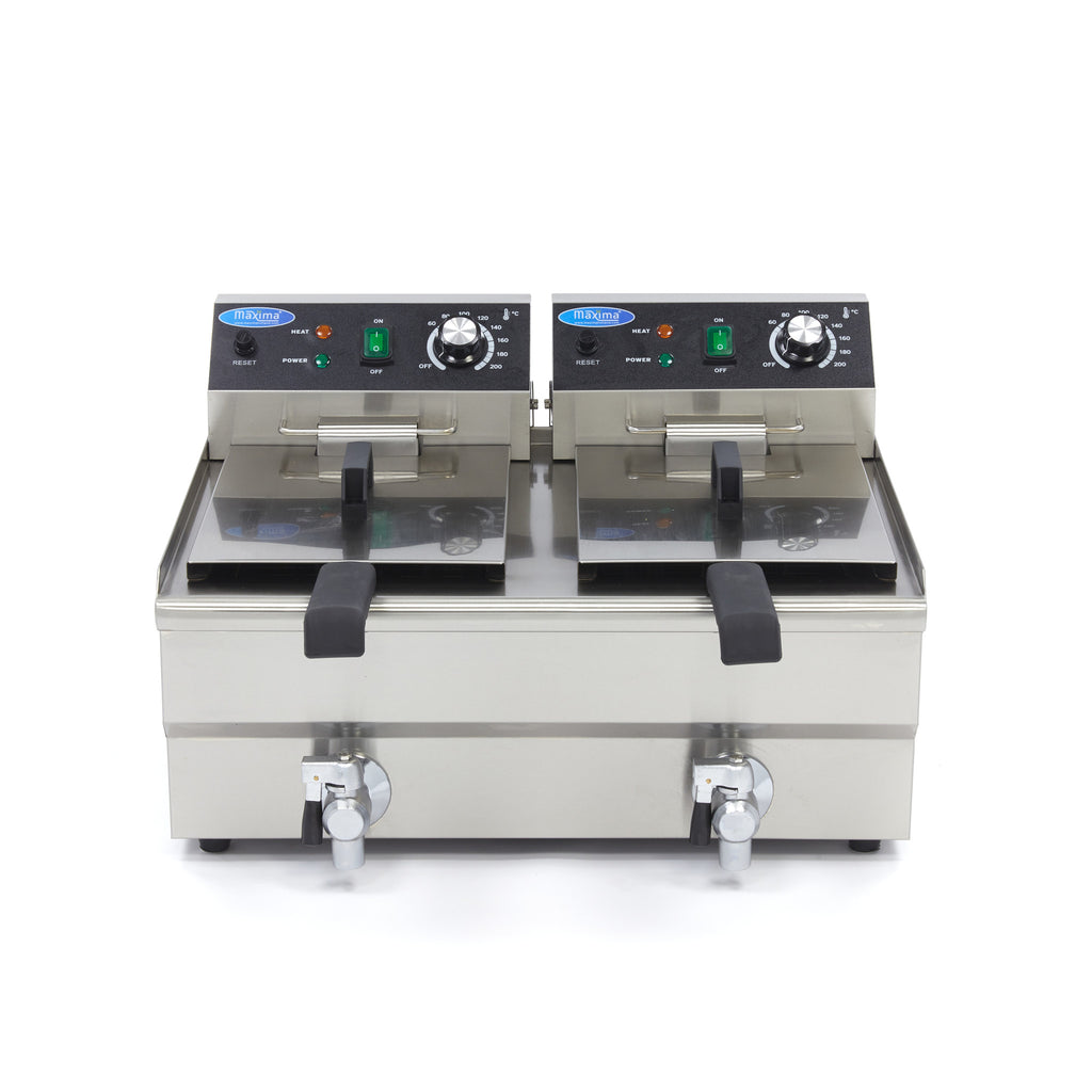 Fritteuse - Professionell - 2 x 10L - 2 Körbe - mit Ablasshahn
