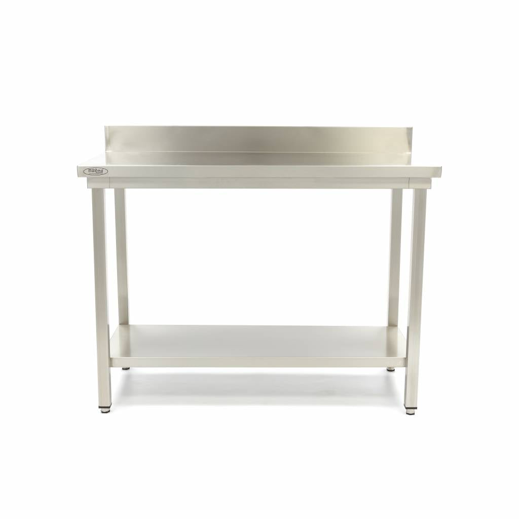 Mesa de Trabajo de Acero Inoxidable - Profesional - 200 x 60cm - Altura Ajustable - con Salpicadero y Estante de Almacenamiento