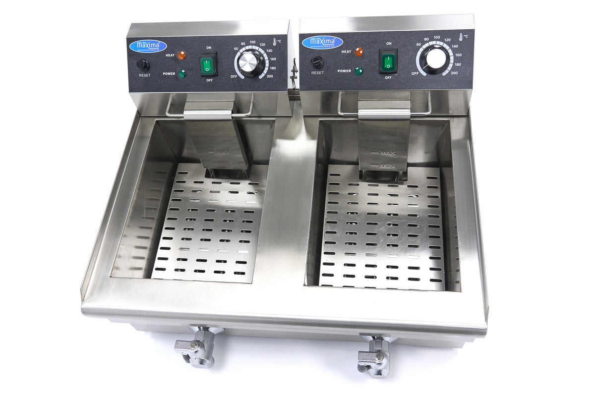 Fritteuse - Professionell - 2 x 10L - 2 Körbe - mit Ablasshahn