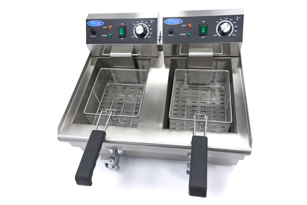 Fritteuse - Professionell - 2 x 10L - 2 Körbe - mit Ablasshahn