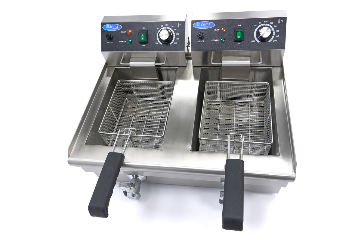 Fritteuse - Professionell - 2 x 10L - 2 Körbe - mit Ablasshahn
