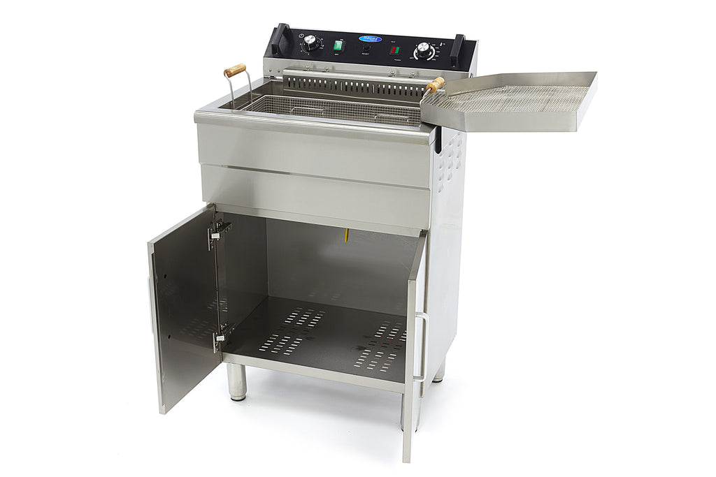 Fritteuse - Professionell - 30L - 1 Korb - mit Ablasshahn und Unterbau