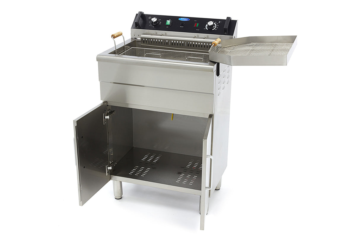 Fritteuse - Professionell - 30L - 1 Korb - mit Ablasshahn und Unterbau