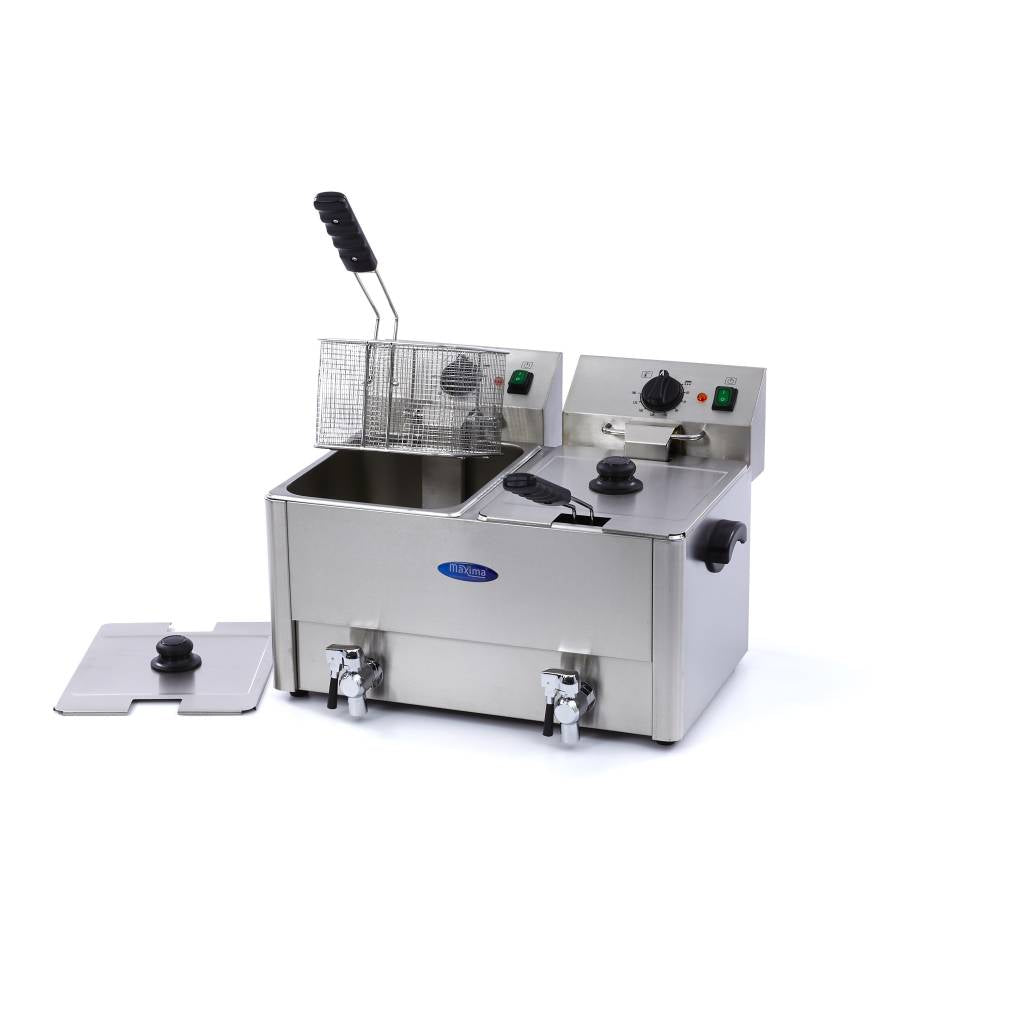 Fritteuse - Professionell - 2 x 8L - 2 Körbe - mit Ablasshahn