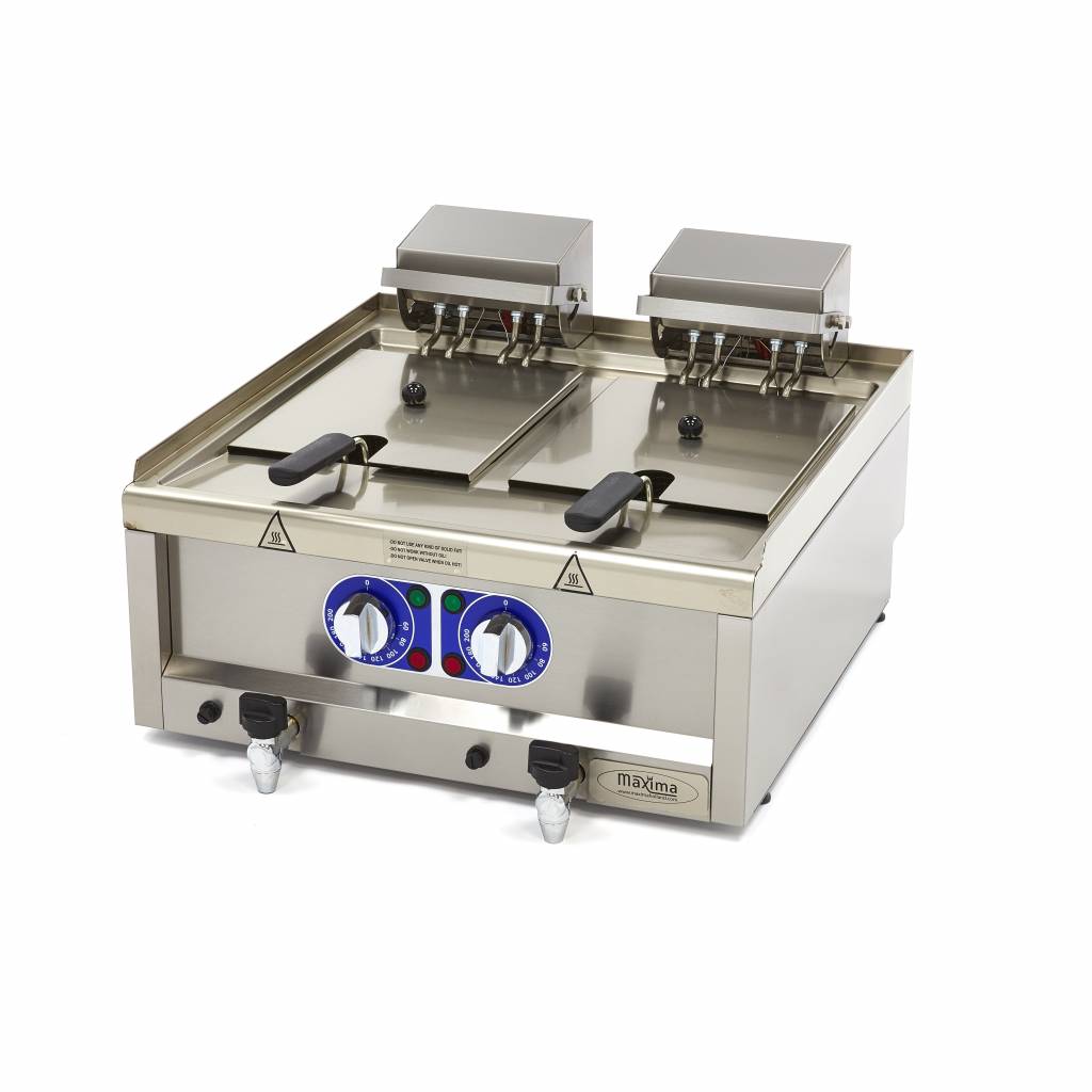 Freidora - Profesional - 2 x 10L - 2 Cestas - con Grifo de Vaciado - 400V