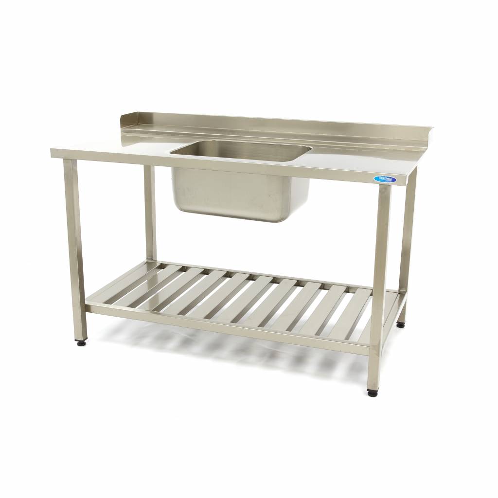 Mesa para Lavavajillas - Profesional - 140 x 75cm - Derecha - con Fregadero y Salpicadero - incl Estante de Almacenamiento