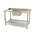 Mesa para Lavavajillas - Profesional - 120 x 75cm - Izquierda - con Fregadero y Salpicadero - incl Estante de Almacenamiento