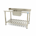 Mesa para Lavavajillas - Profesional - 120 x 75cm - Derecha - con Fregadero y Salpicadero - incl Estante de Almacenamiento